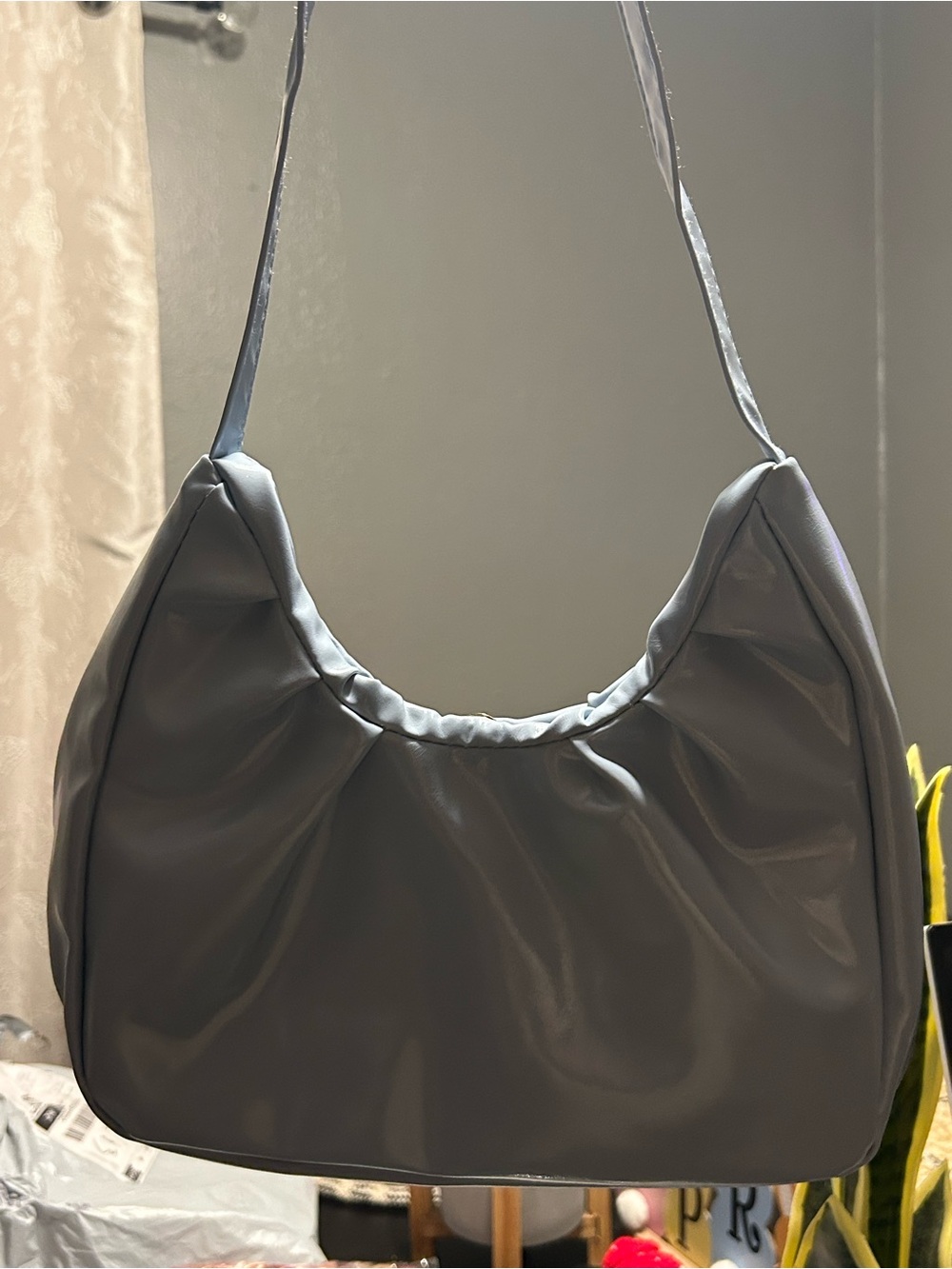 Baby Blue Glossy Shoulder Bag | Trendy Soft Slouchy Purse | Y2K Minimal Chic - Picture 4 of 4